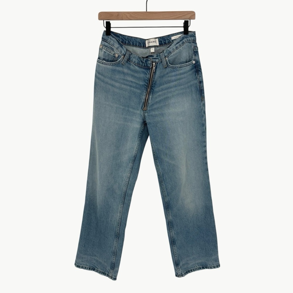 Frame Le Jane Crop Angled Zipper Jeans Size 27 Rhode Wash High Rise Distressed - Picture 1 of 11